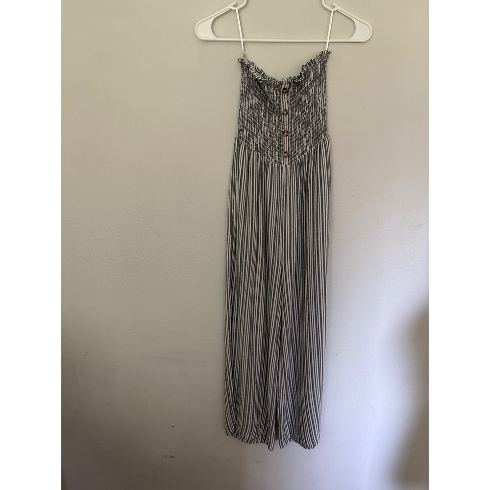 Skylar + Madison Jumpsuit Womens S Blue White Excellent Smocked Striped Wide Leg